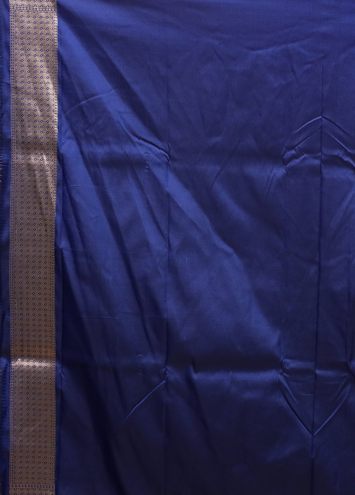 Blue Katan Silk Saree With Blouse Piece