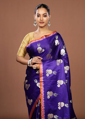 Purple Katan Silk Saree With Blouse Piece