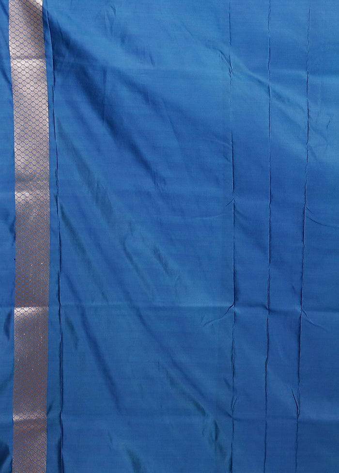 Blue Katan Silk Saree With Blouse Piece