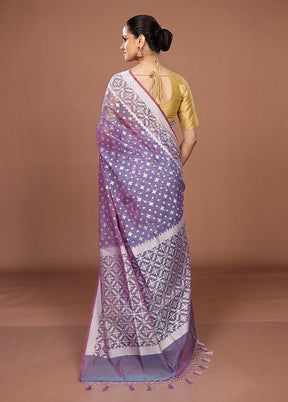 Blue Kora Silk Saree With Blouse Piece