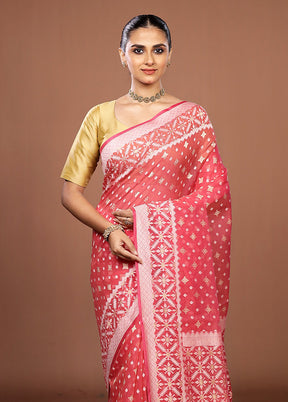 Pink Kora Silk Saree With Blouse Piece