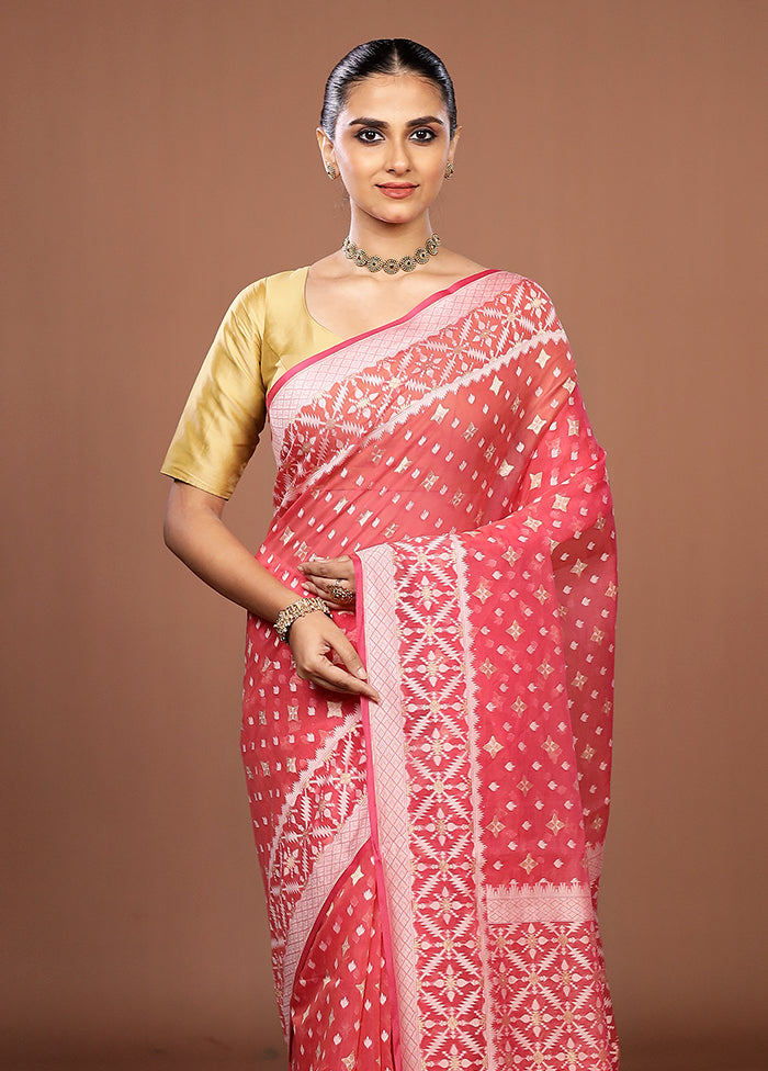 Pink Kora Silk Saree With Blouse Piece