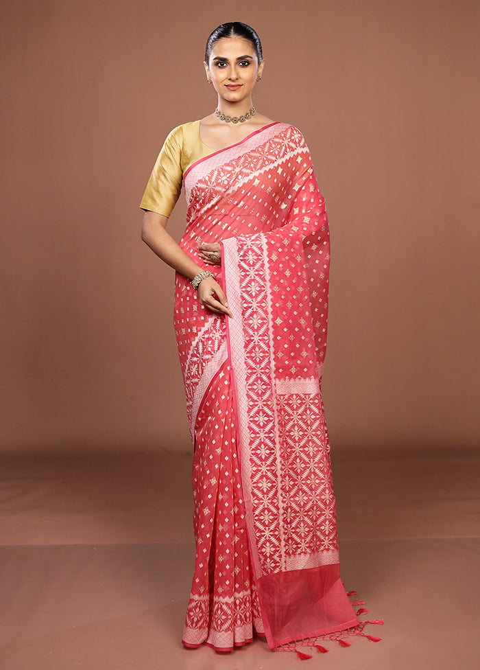Pink Kora Silk Saree With Blouse Piece