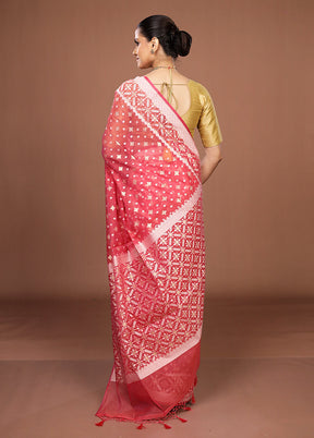 Pink Kora Silk Saree With Blouse Piece