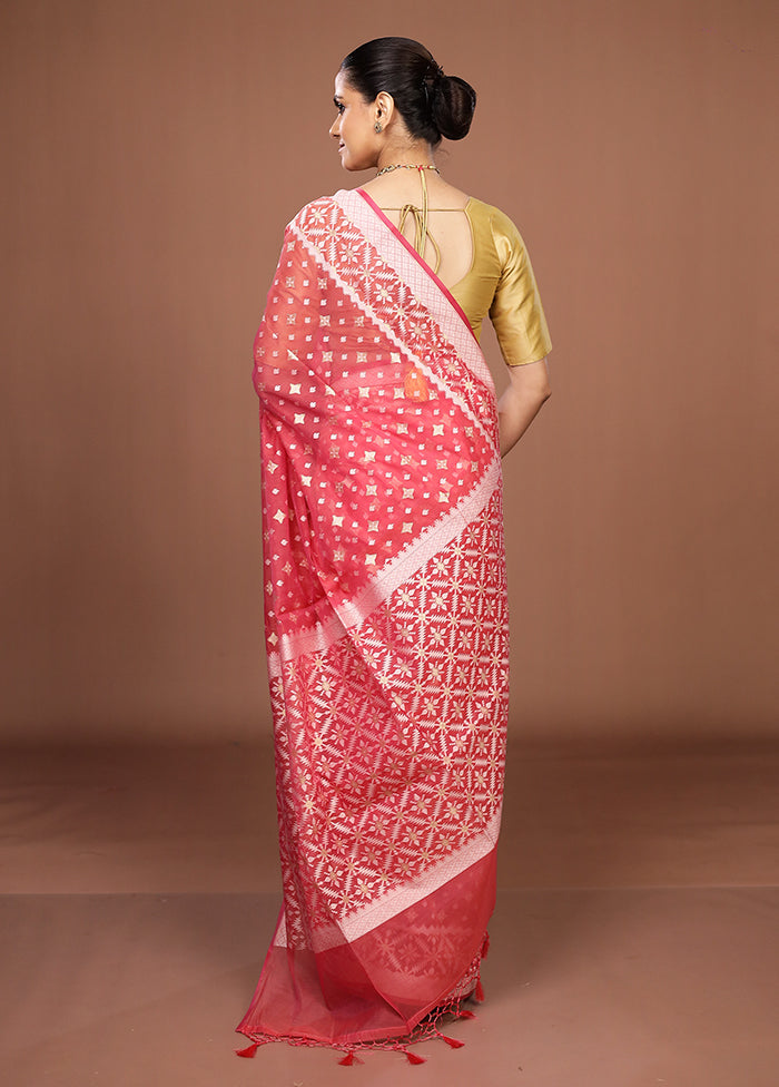 Pink Kora Silk Saree With Blouse Piece