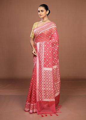 Pink Kora Silk Saree With Blouse Piece