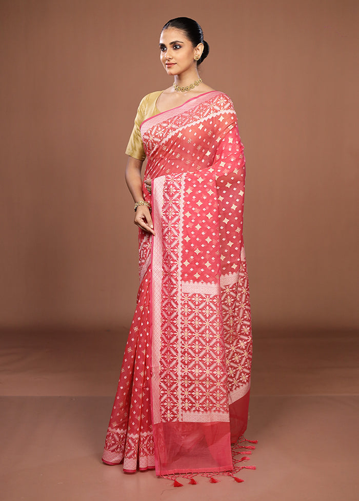 Pink Kora Silk Saree With Blouse Piece