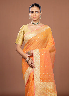 Yellow Kora Silk Saree With Blouse Piece