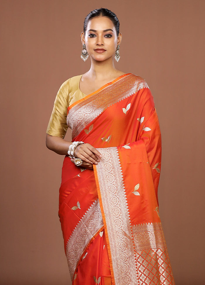 Orange Katan Silk Saree With Blouse Piece