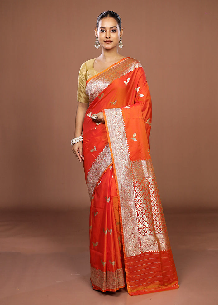 Orange Katan Silk Saree With Blouse Piece