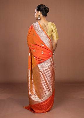 Orange Katan Silk Saree With Blouse Piece