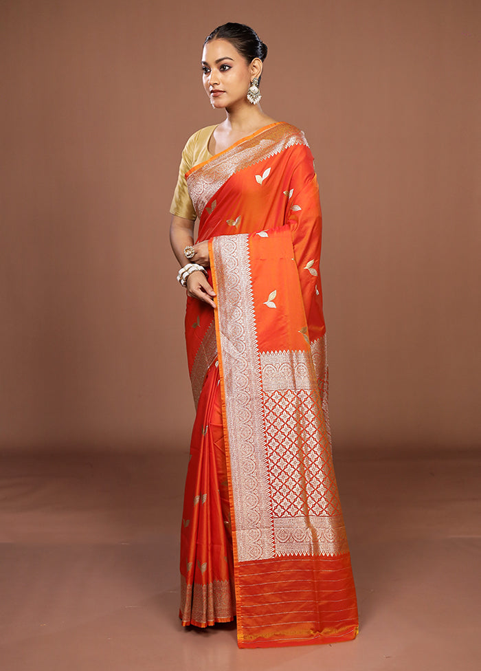 Orange Katan Silk Saree With Blouse Piece