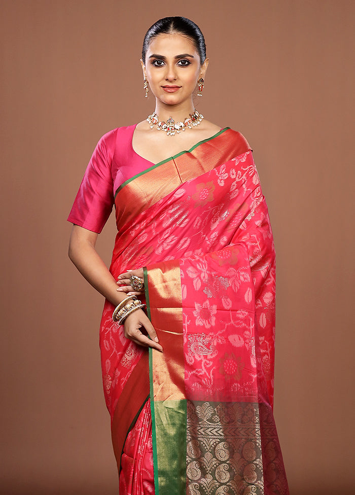 Pink Dupion Silk Saree With Blouse Piece