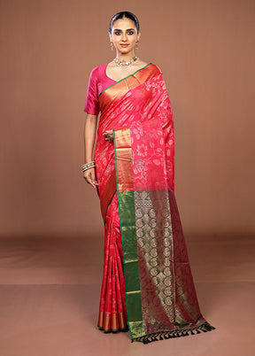 Pink Dupion Silk Saree With Blouse Piece