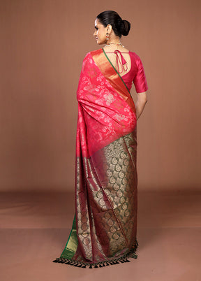 Pink Dupion Silk Saree With Blouse Piece