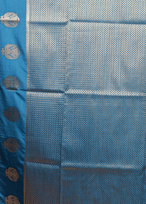 Blue Dupion Silk Saree With Blouse Piece