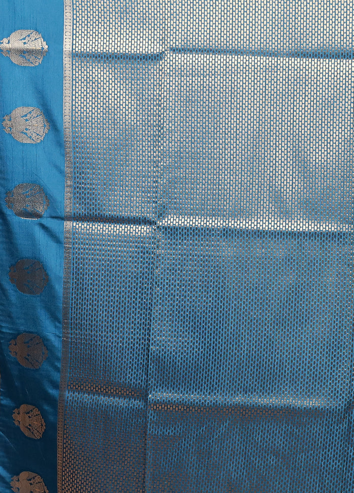 Blue Dupion Silk Saree With Blouse Piece