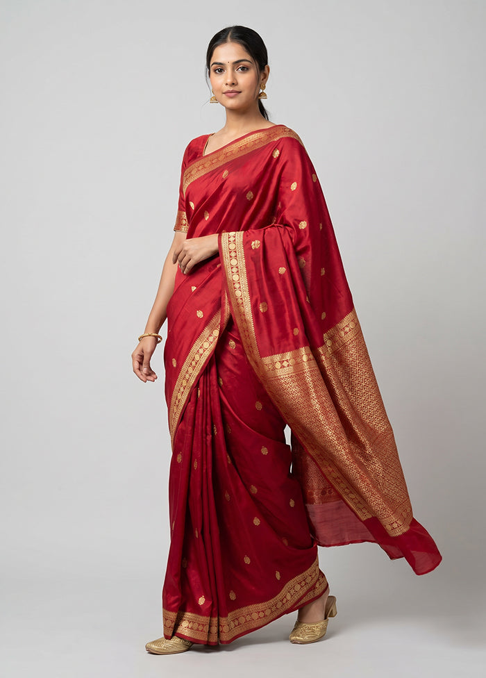 Maroon Dupion Silk Saree With Blouse Piece