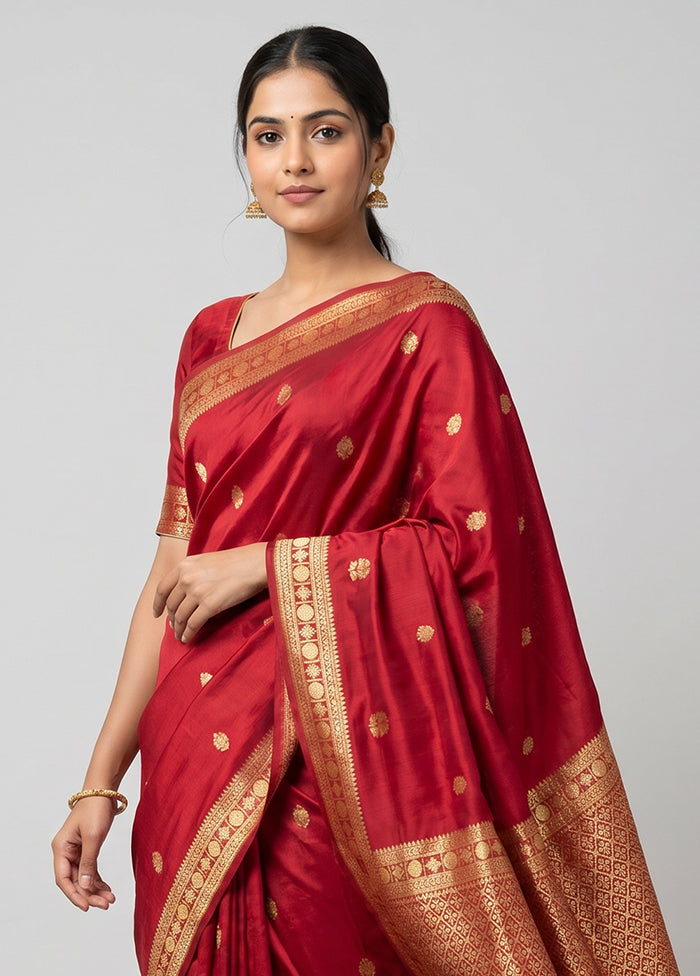 Maroon Dupion Silk Saree With Blouse Piece