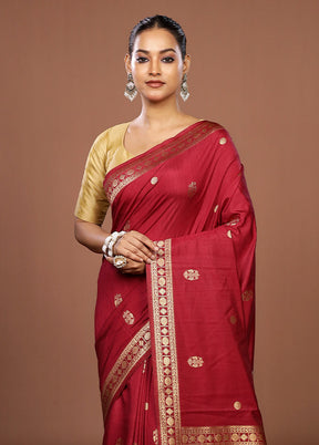 Maroon Dupion Silk Saree With Blouse Piece