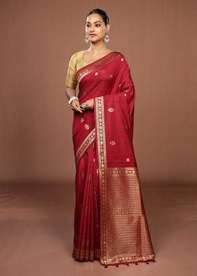 Maroon Dupion Silk Saree With Blouse Piece