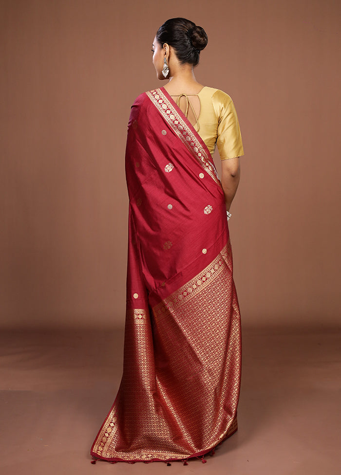 Maroon Dupion Silk Saree With Blouse Piece