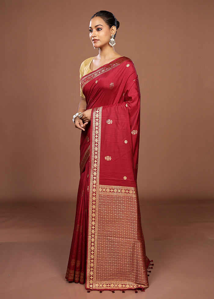 Maroon Dupion Silk Saree With Blouse Piece