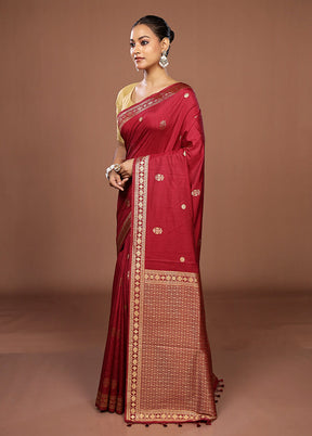 Maroon Dupion Silk Saree With Blouse Piece