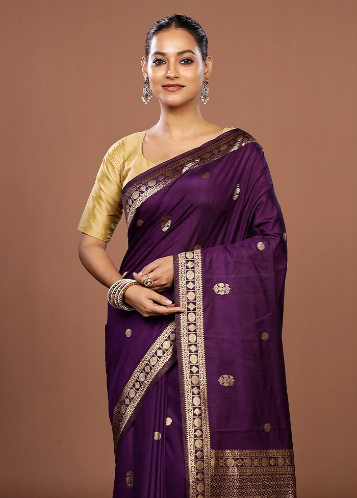 Purple Dupion Silk Saree With Blouse Piece