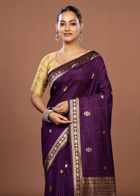 Purple Dupion Silk Saree With Blouse Piece