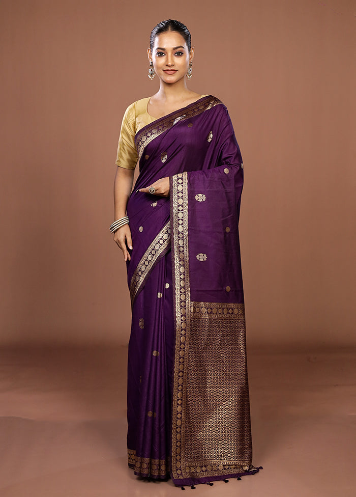 Purple Dupion Silk Saree With Blouse Piece