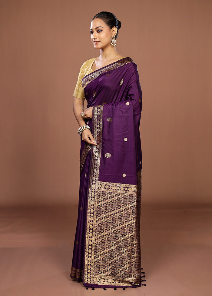 Purple Dupion Silk Saree With Blouse Piece