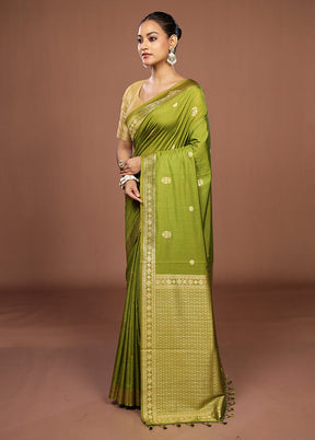 Green Dupion Silk Saree With Blouse Piece