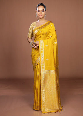 Yellow Dupion Silk Saree With Blouse Piece