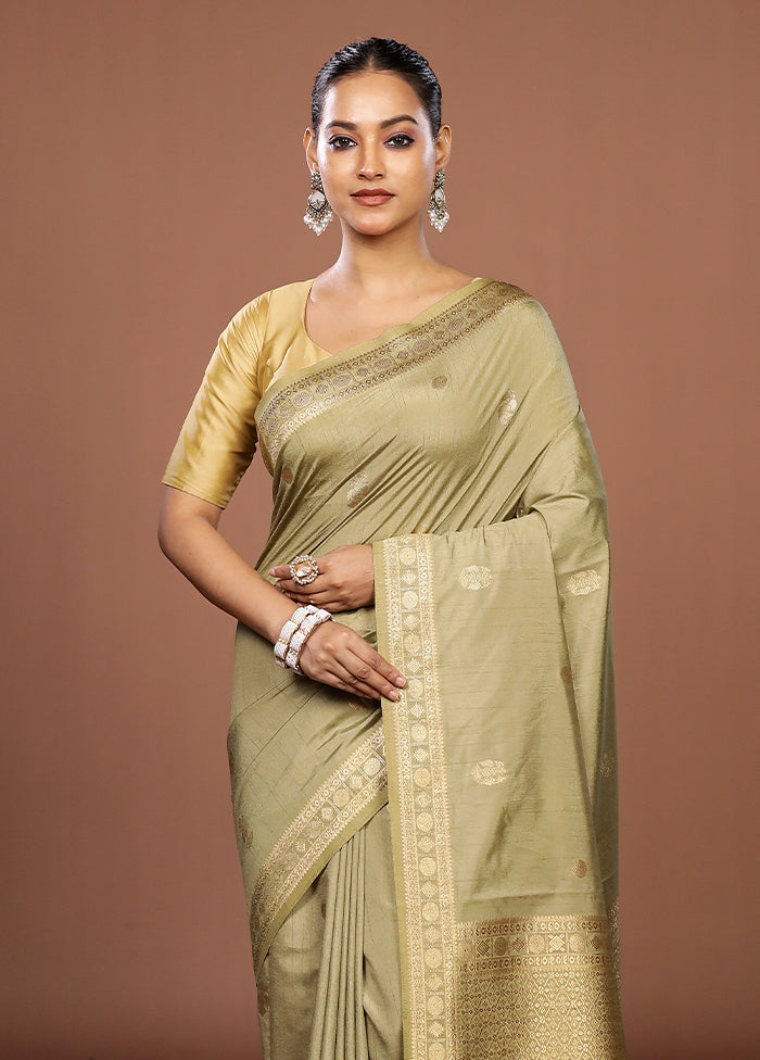 Green Dupion Silk Saree With Blouse Piece