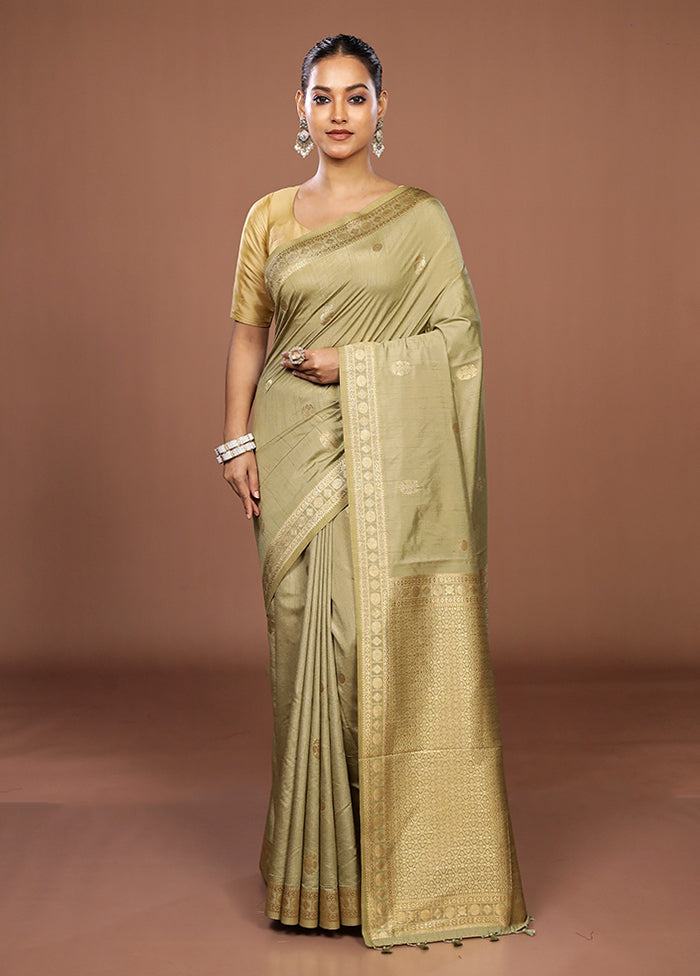 Green Dupion Silk Saree With Blouse Piece