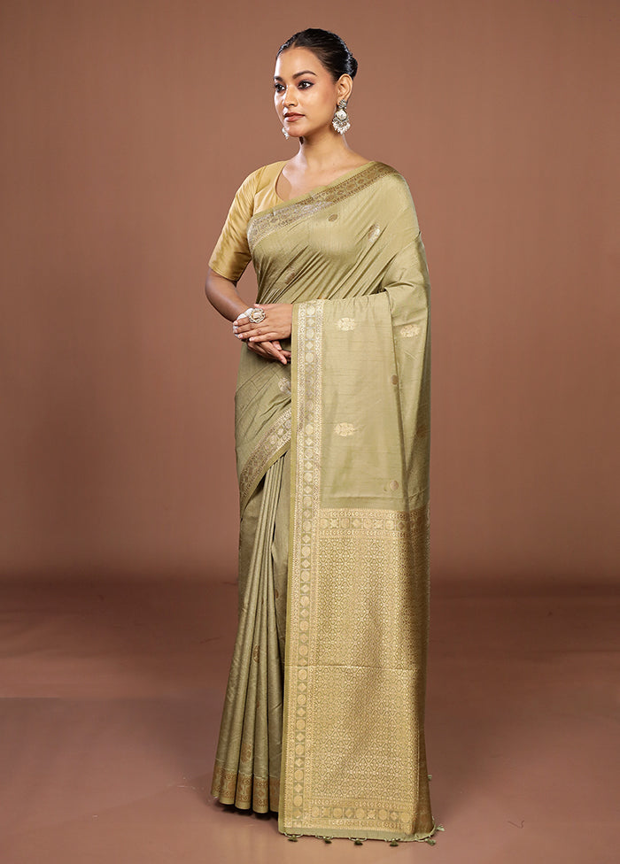 Green Dupion Silk Saree With Blouse Piece