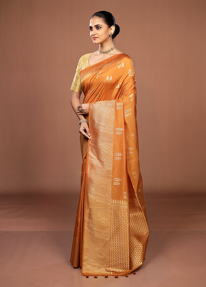 Yellow Dupion Silk Saree With Blouse Piece