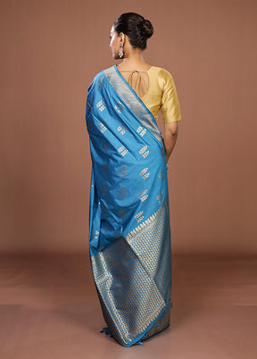 Blue Dupion Silk Saree With Blouse Piece