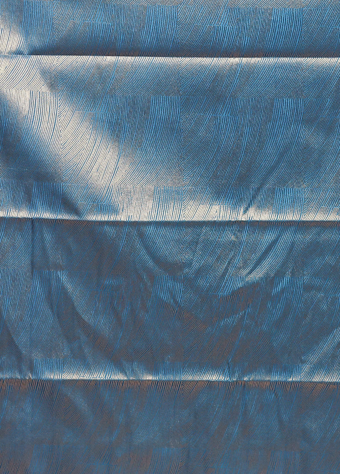 Blue Dupion Silk Saree With Blouse Piece