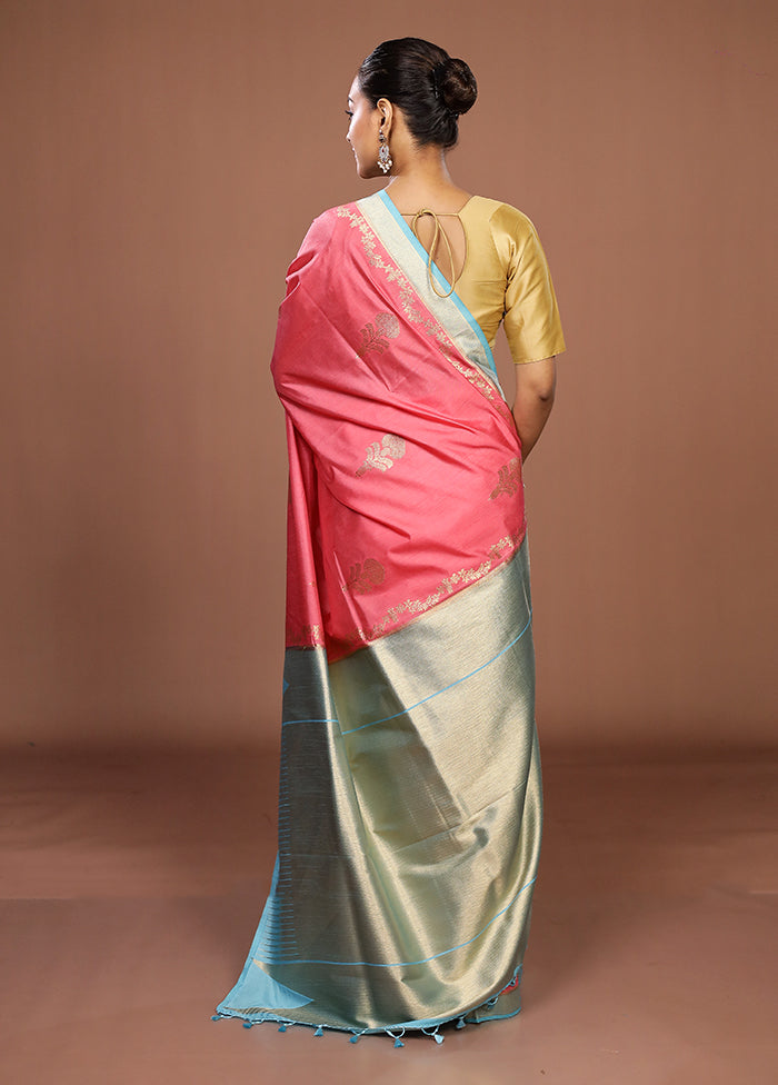 Pink Dupion Silk Saree With Blouse Piece