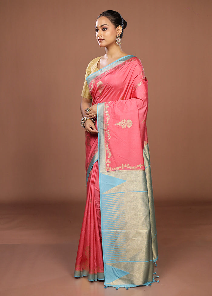 Pink Dupion Silk Saree With Blouse Piece
