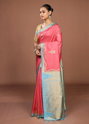 Pink Dupion Silk Saree With Blouse Piece