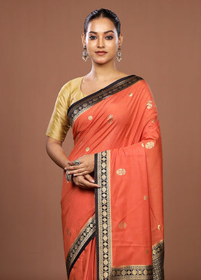 Orange Dupion Silk Saree With Blouse Piece
