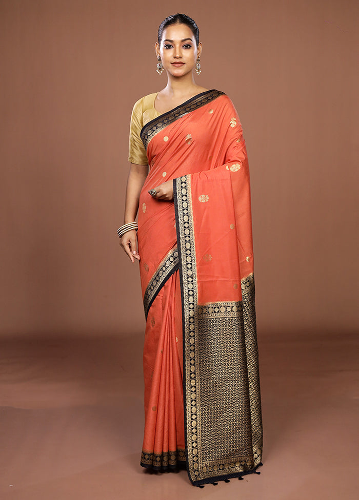 Orange Dupion Silk Saree With Blouse Piece