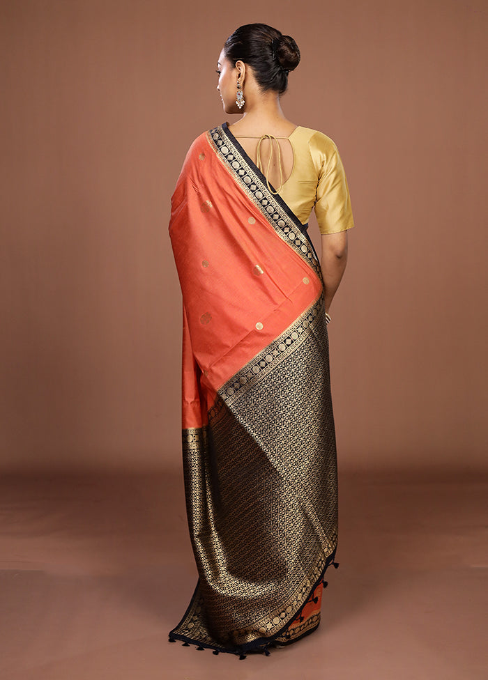 Orange Dupion Silk Saree With Blouse Piece
