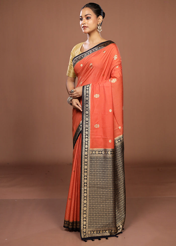 Orange Dupion Silk Saree With Blouse Piece
