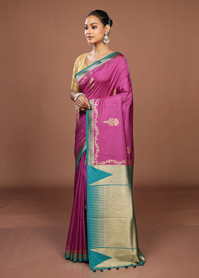 Purple Dupion Silk Saree With Blouse Piece
