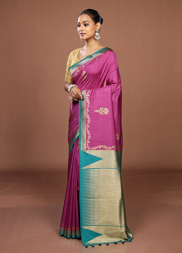Purple Dupion Silk Saree With Blouse Piece