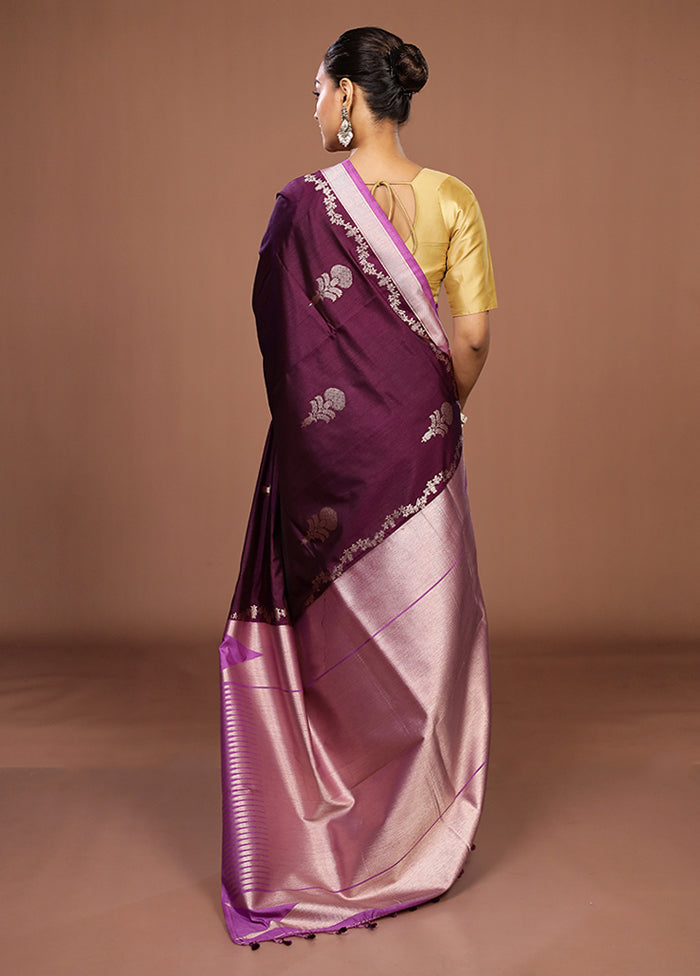 Purple Dupion Silk Saree With Blouse Piece